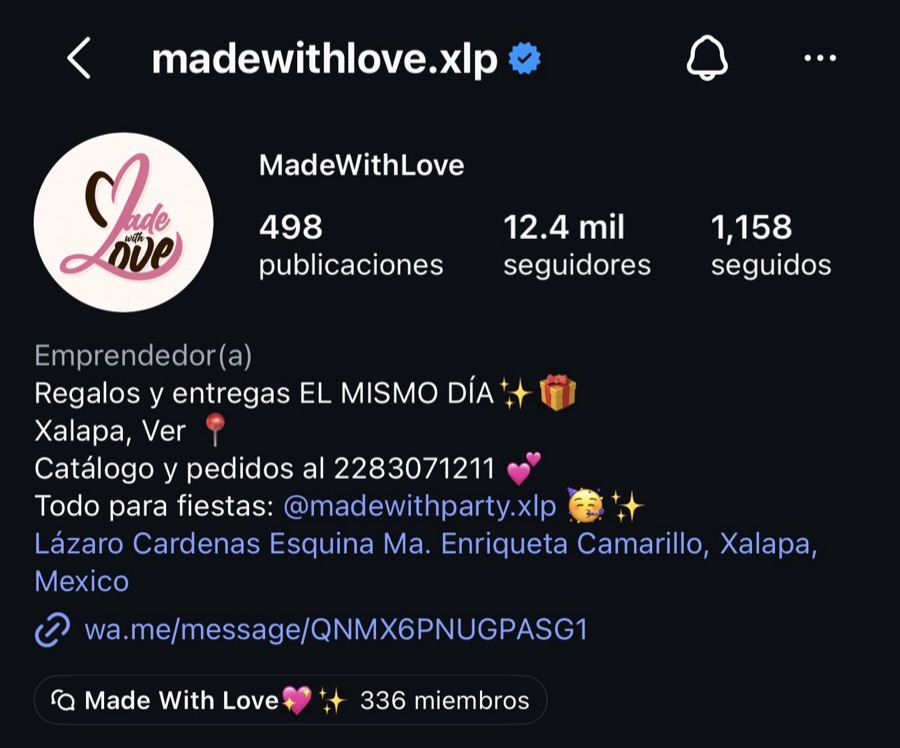 Perfil de Made With Love, emprendimiento de regalos en Xalapa